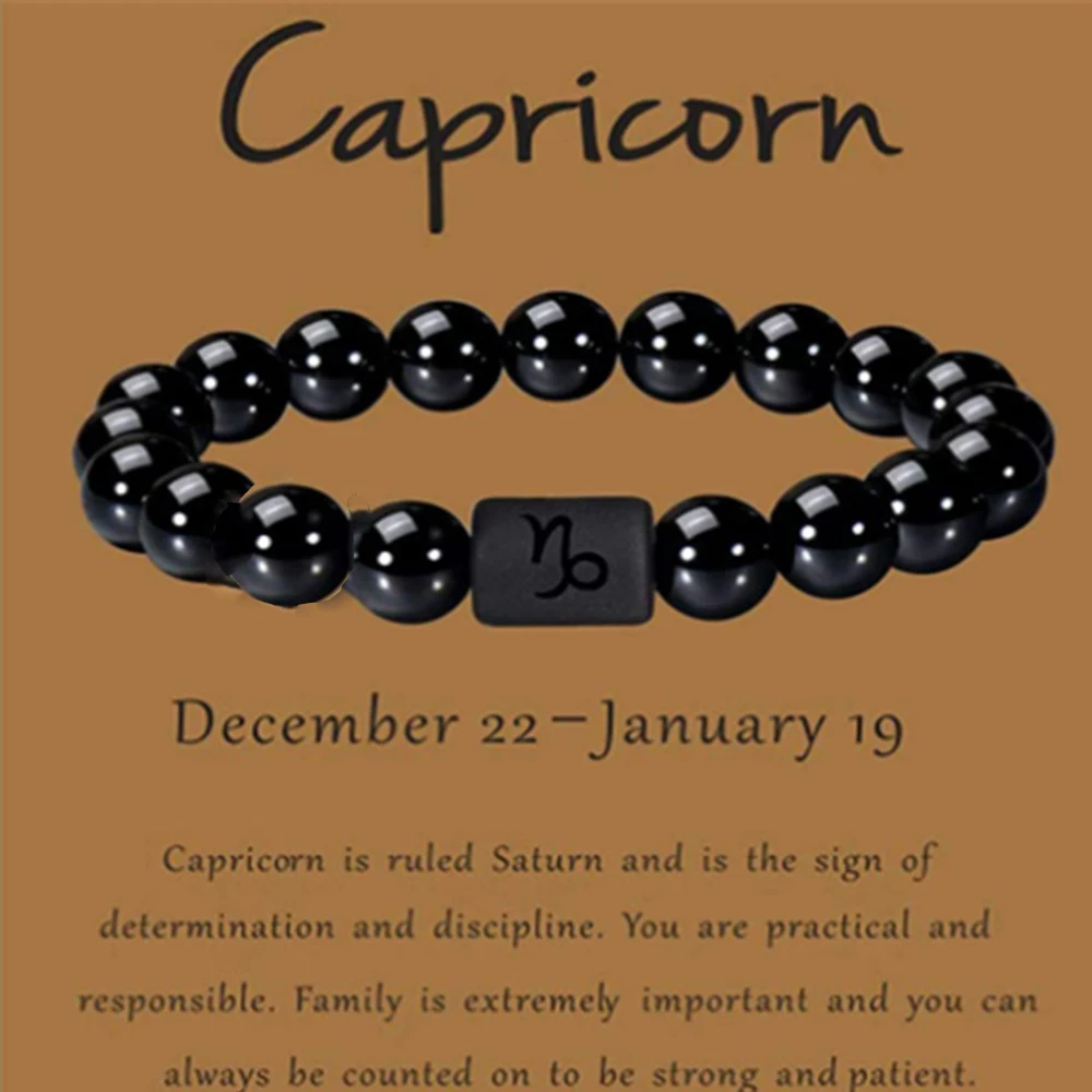 Fashion Zodiac Bracelets For Women Men Matte Black Agate Beads Wristbands Couple Gifts Jewelry Beaded Bracelets