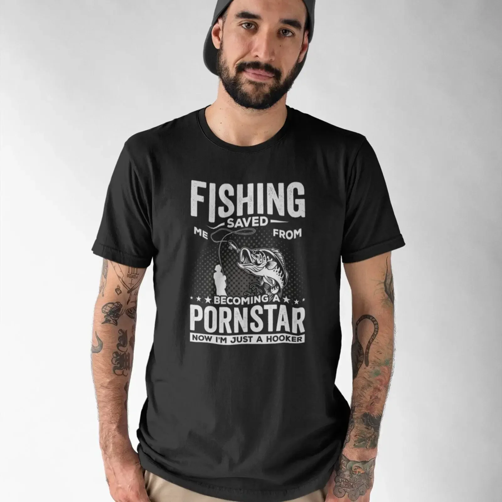 Fishing Saved Me From Becoming A Pornstar Funny T Shirt Now I'm Just Hooker For Fisherman Lover vintage Washed