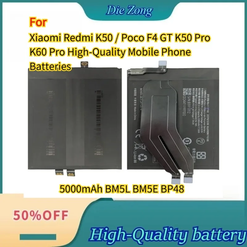 

New For Xiaomi Redmi K50 / Poco F4 GT K50 Pro K60 Pro High-Quality Mobile Phone Batteries Zero Cycles 5000mAh BM5L BM5E BP48