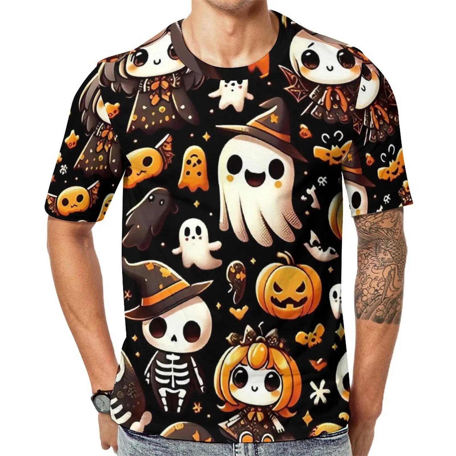 Summer T Shirt Halloween Cute Spooky T Shirts  Kawaii Cool Tees For Mens Short Sleeve Graphic Oversized Clothes