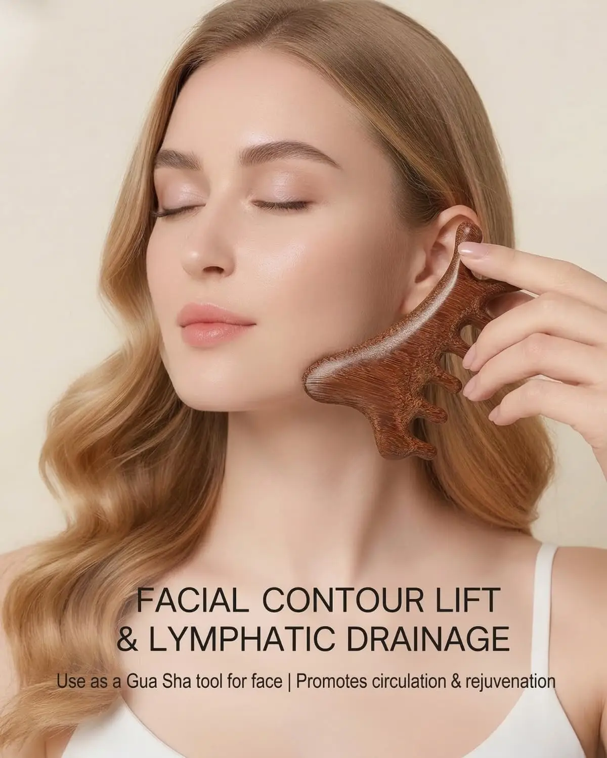 4-in-1 Sandelholz-Kamm für Gesichts- und Körper-Lymphdrainage, Modellierung und Kopfhautmassage, für Augen- und Nasenpflege, Gua-Sha-Gesichtswerkzeuge – Detail 6