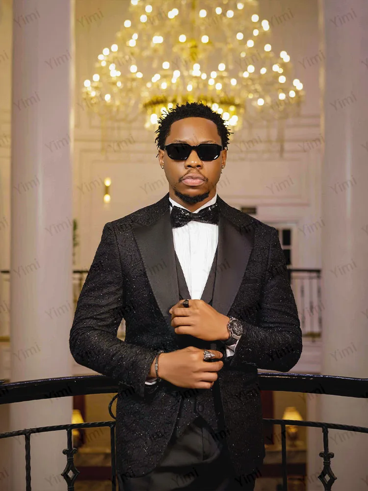 Luxury Men's Suits 3 Pieces Peaked Lapel Single Breasted Wedding Suit Graduation Blazer Evening Jacket Prom Slim Set Customized