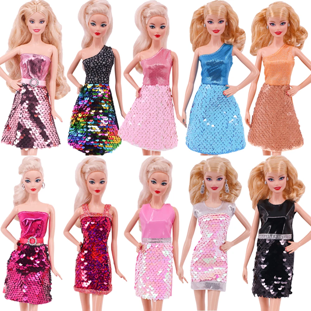 30Cm Doll Clothes One-Piece Sequin Skirt Princess Dress Fashionable Suit For Barbies 11.8inch Doll Casual Clothing Girl Gift