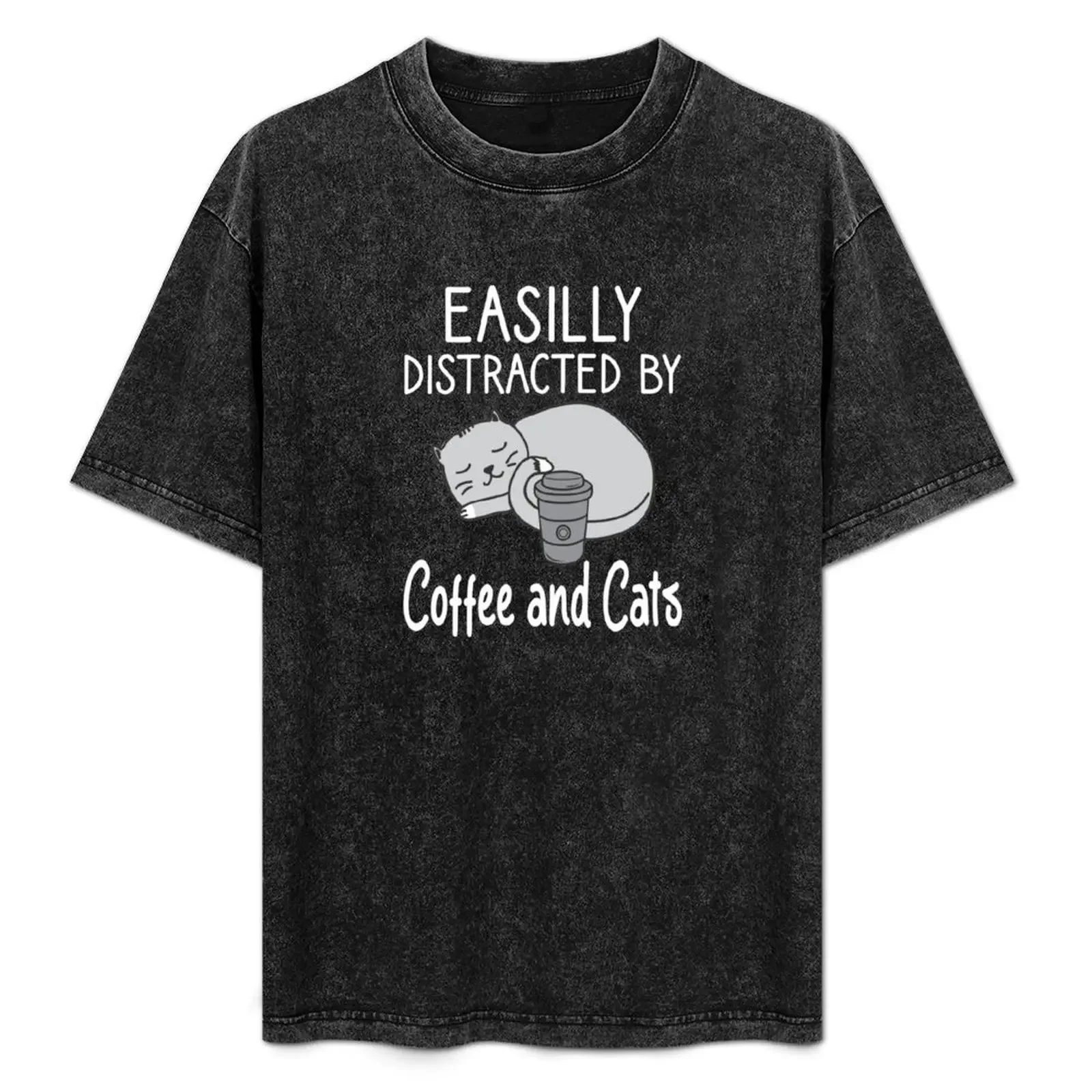 

Easilly Distracted By Coffee And Cats T-Shirt Luxury man hippie clothes Funny t-shirts rapper graphic tees mens workout shirts