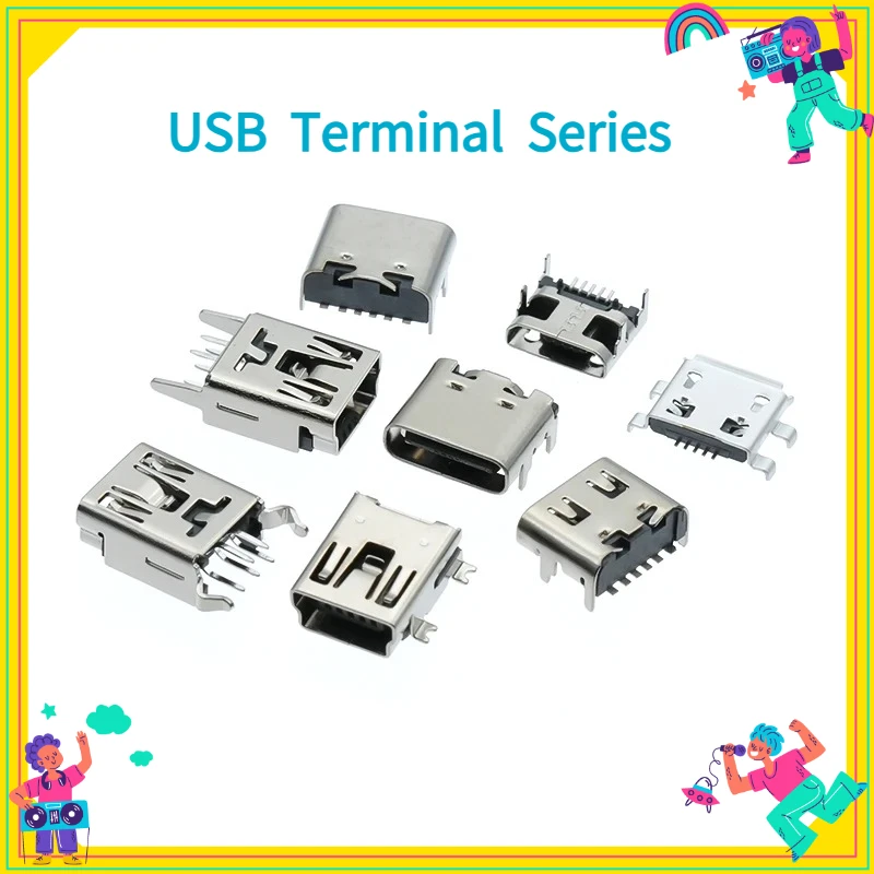 10PCS Android Interface Microphone 5P Trapezoidal Port USB Patch 180 Degree Micro Female Socket Male 90 Degree Type-C Socket