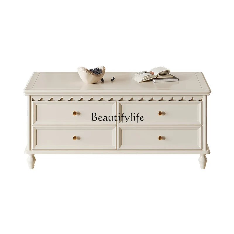 

05-American retro solid wood coffee table living room household small apartment light luxury high-end locker