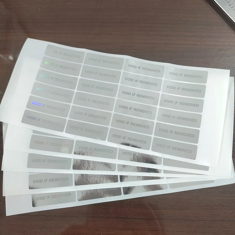 ختم هولوجرام فضي ، ملصق أمان واضح للتلاعب ، مانع للإزالة ، ختم مانع للتزوير ، باطل إذا تمت إزالته ، 33 × 11 ، #4