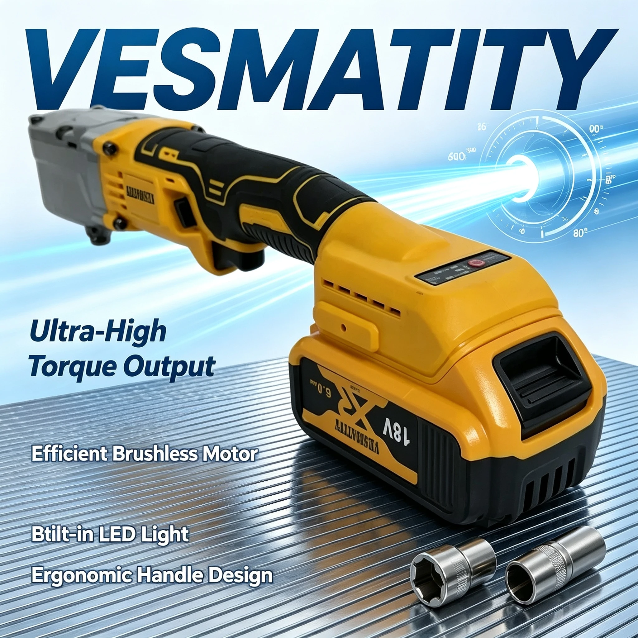 Vesmatity Cordless Electric Ratchet Wrench 1200Nm 12 Inch Driver for Auto Nut Screw Removal 18V Battery Max Pro