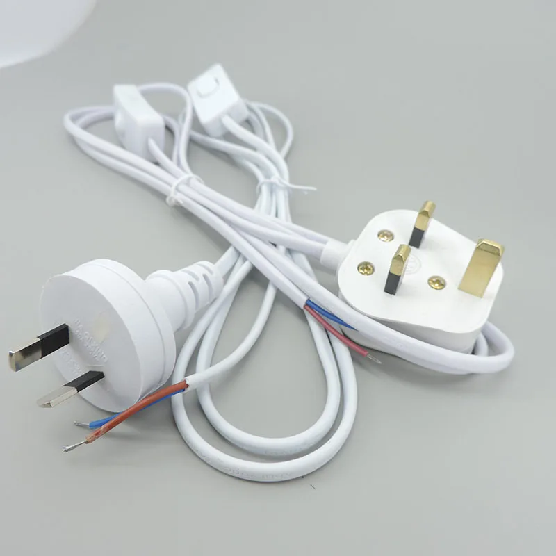 303 swich 220v 2pin UK AU Plug electric AC Power supply Cord  Plug Wire Cable Extension Cord Adapter White Line For LED lamp s