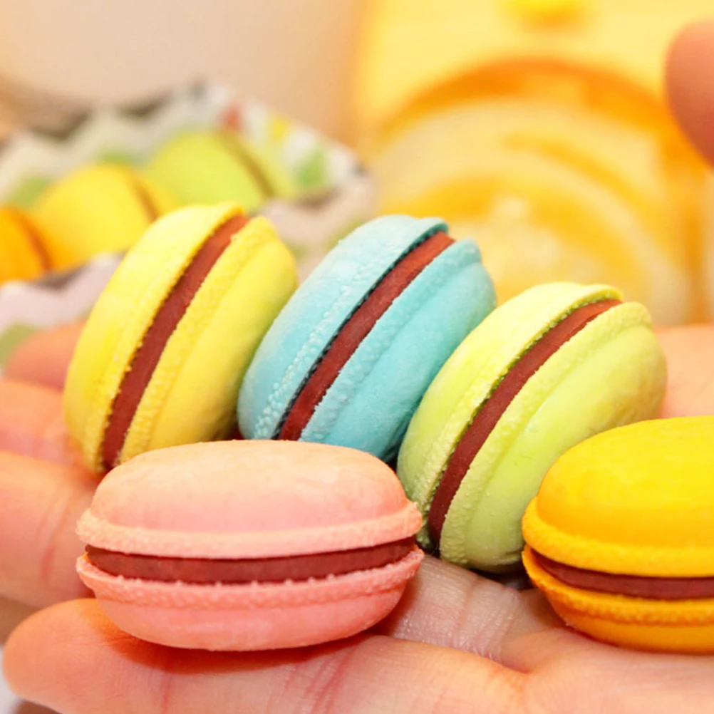 

5 Pcs S wich Biscuit Shaped Erasers Cute Macaron Erasers Stationery School Supplies Kids Pencils Novelty Toys Gifts
