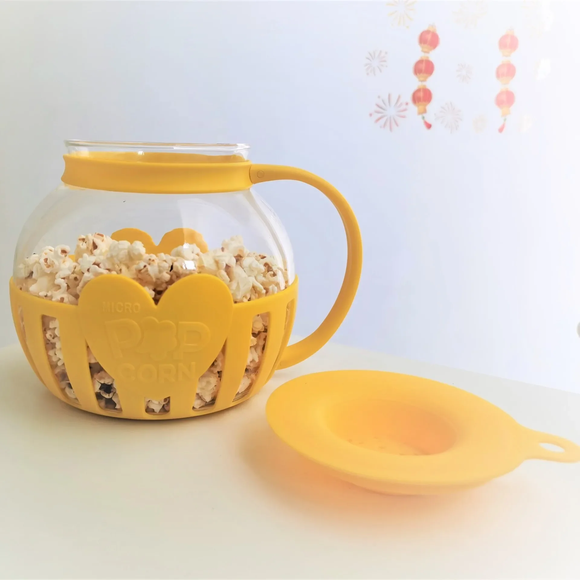 Glass Microwave Popcorn Maker with Dual Function Lid, 3 Qt  High Quality Kitchen Easy Tools DIY Make Popcorn pot with fun cook