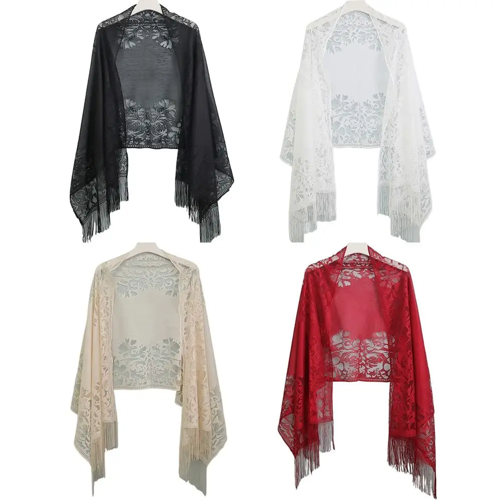 Cloak With Tassel Women Shawl Hollow Multicolored Evening Prom Cape Wedding Bridal Shawl Party