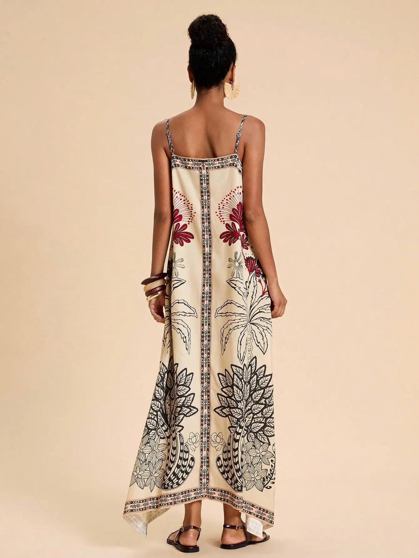 Boho bloemenprint spaghettibandjes jurk met V-hals voor strandvakantie en zomeroutfits