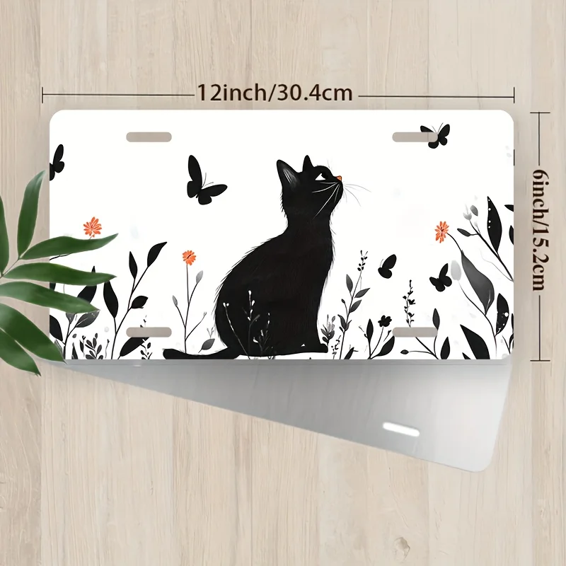 2D Flat, 2D Flat2D Flat - 1pc 2D Flat Posters Decorative Front License Plate Frame, License Plate Cover with Black Cat And Butte