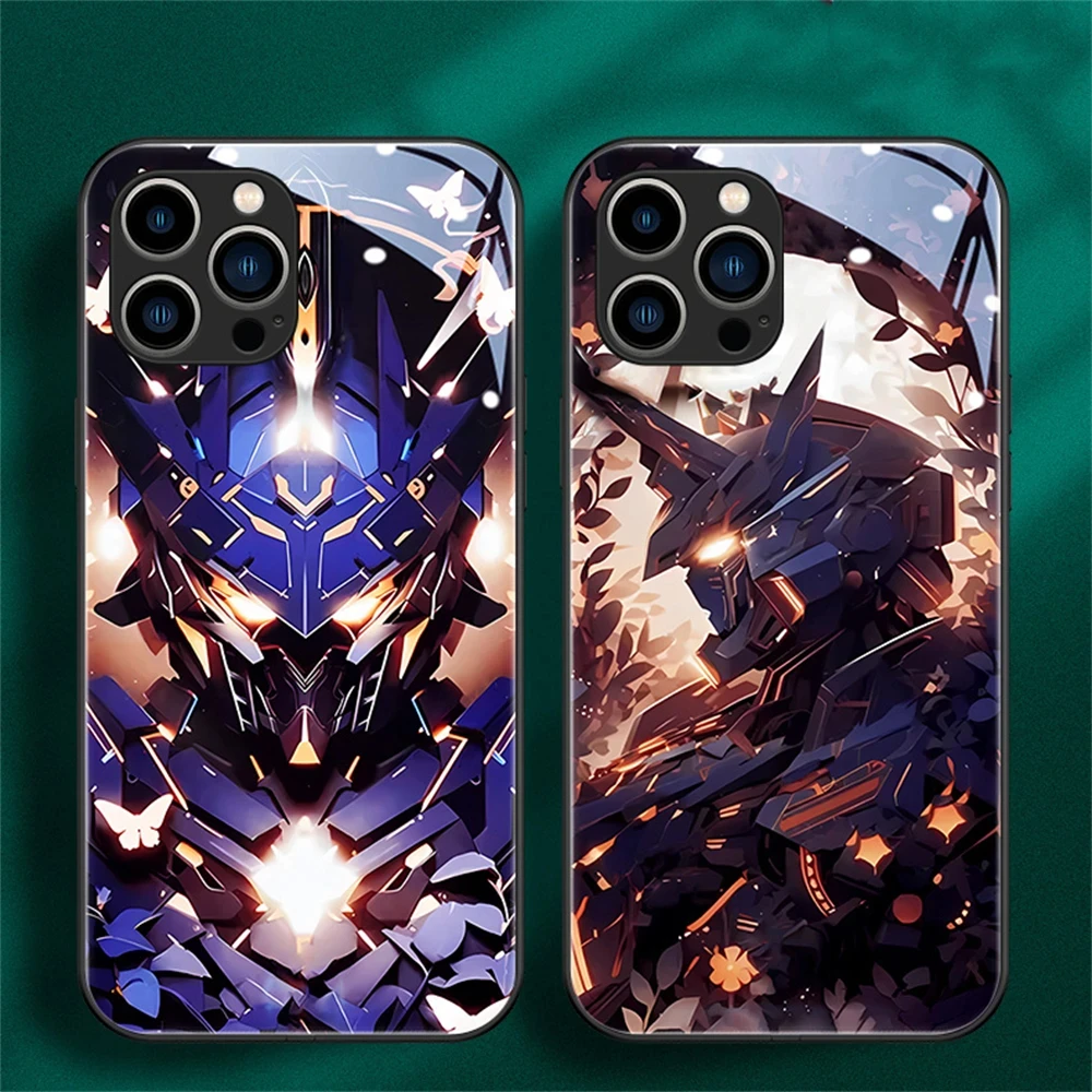 

Super Armor Pattern Smart LED Light Glow Tempered Glass Phone Case For iPhone 15 14 13 12 11 Pro Max X XR XS 6 7 8 Plus SE2020