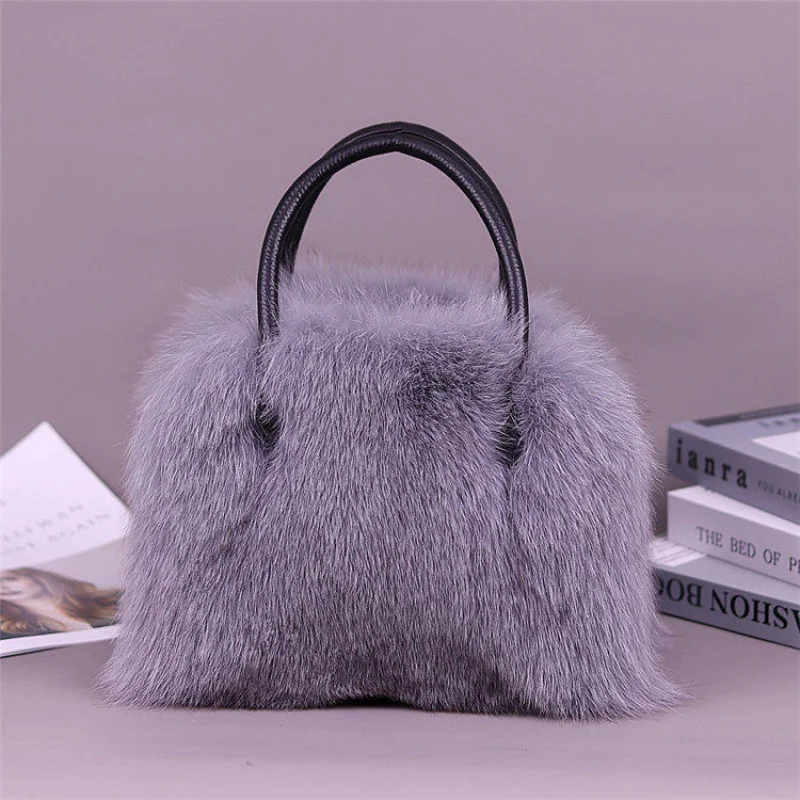 Fox Fur Women'ss Bag Winter Fashionable Plush Large Capacity Tote Bag High-End Fox Fur Shoulder Crossbody Bag Commuter Bag