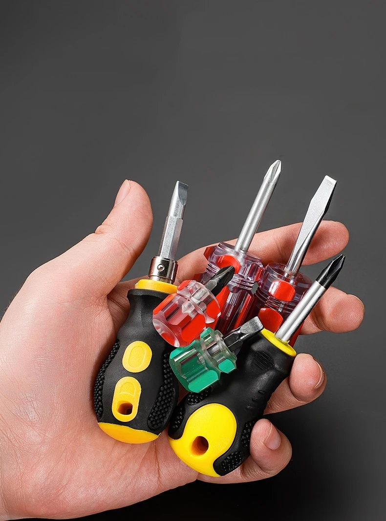 Mini Phillips Slotted Screwdriver Portable Short Handle Magnetic Screwdriver Tools Flat Cross Head Screwdrivers for Household