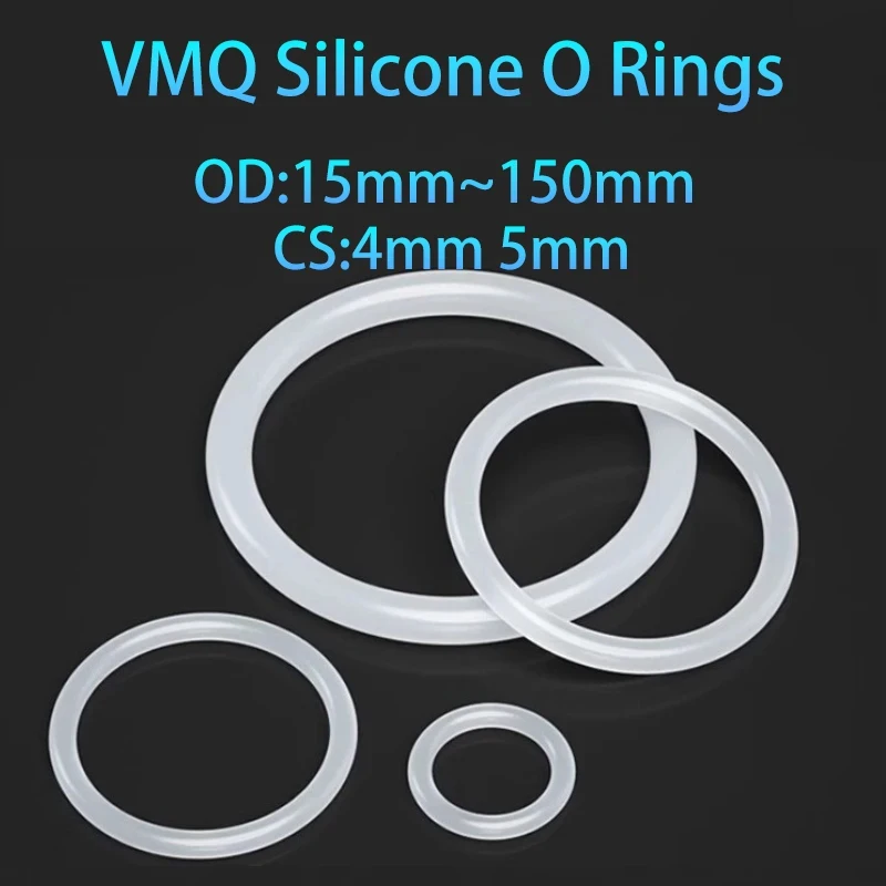 White Rubber VMQ O Ring Heat Resistant Food Grade Silicone Seal Gasket CS 4mm 5mm OD 15mm to 150mm 2 to 50pcs Per Pack