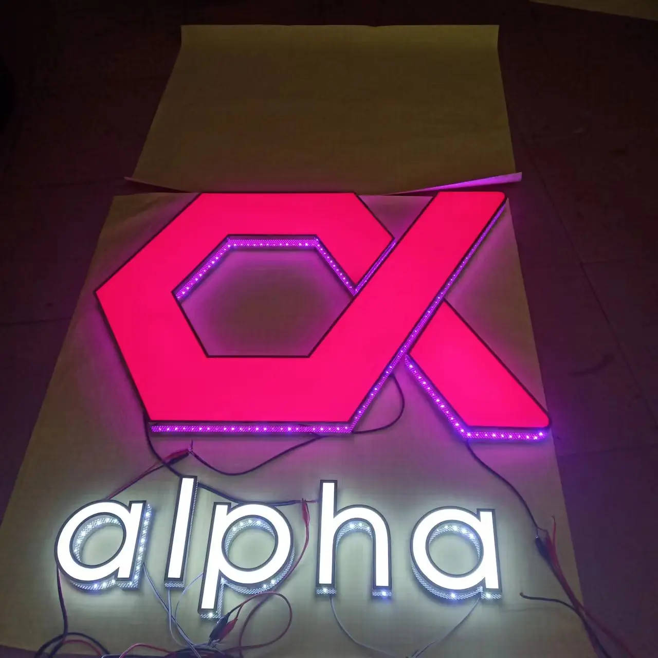 Custom acrylic front lit light box letters office wall sign