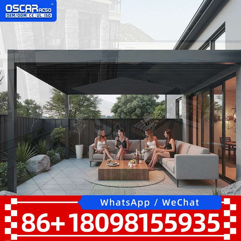 Motorized Wall Mounted Modular Bioclimatic Gazebo for New Home Outdoor Backyard Patio pergola