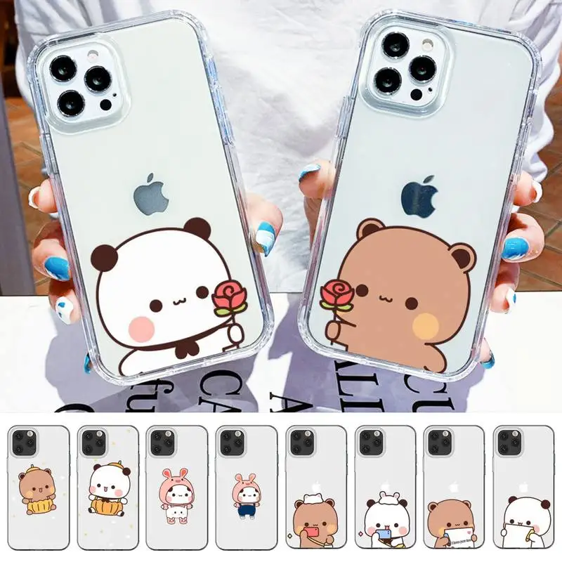 Bubududu Panda Phone Case For iPhone 14 13 12 11 Pro Max Mini X Xs XR 6 7 8 Plus SE 2020 Transparent Case