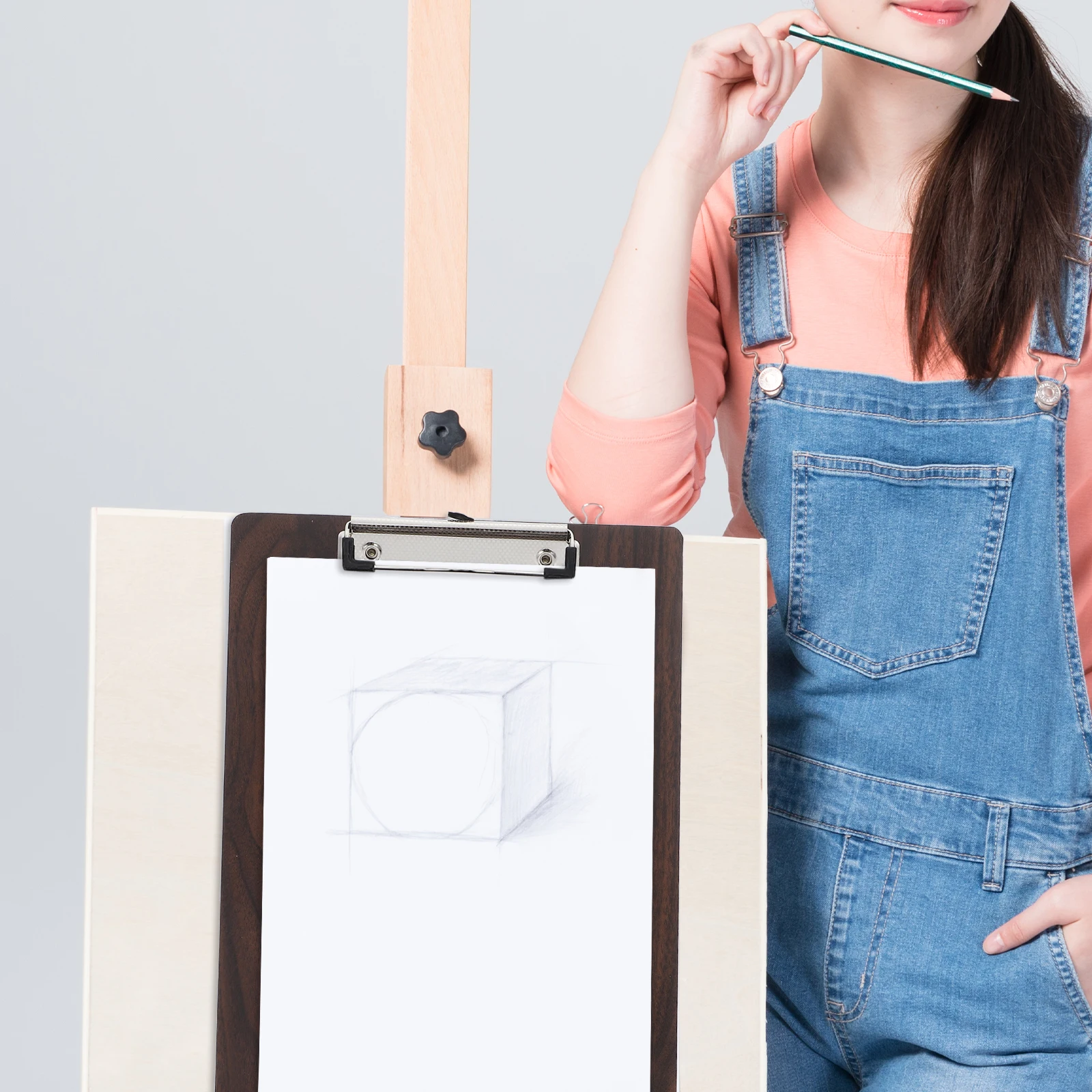 Wood Clipboard Portable A4 Size Strong Metal Clip Retractable Hanging Ring Rounded Edges Writing Surface For Sketching