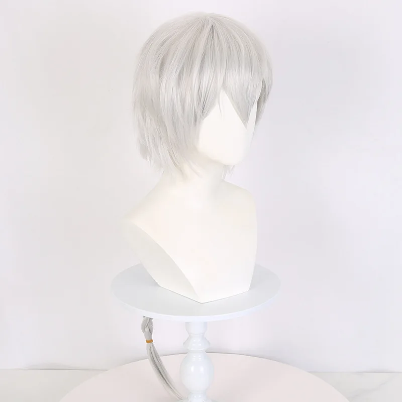 Peluca de cosplay Gogol "Vagabond Dogs", pelo trenzado blanco plateado