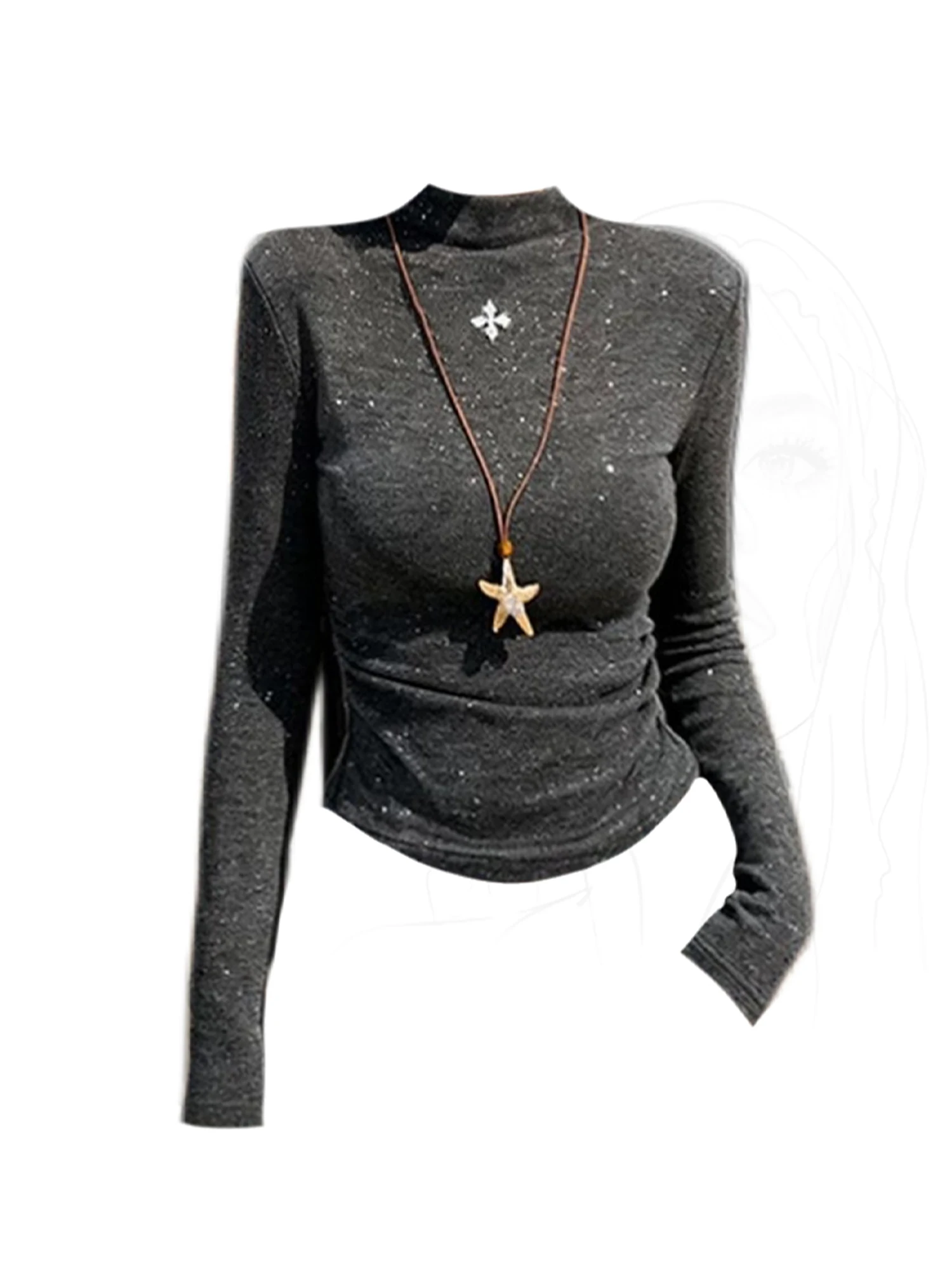 

Женская серая футболка, эстетичная футболка Y2k Gyaru, винтажная водолазка большого размера с длинными рукавами, одежда 2000-х годов, осень-зима 2025