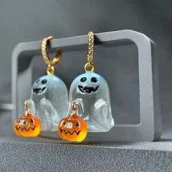 YILUOCD Charming Halloween Ghost Pumpkin Hoop Earrings Cute Rabbit Pumpkin Resin Drop Earrings Halloween Jewelry For Women