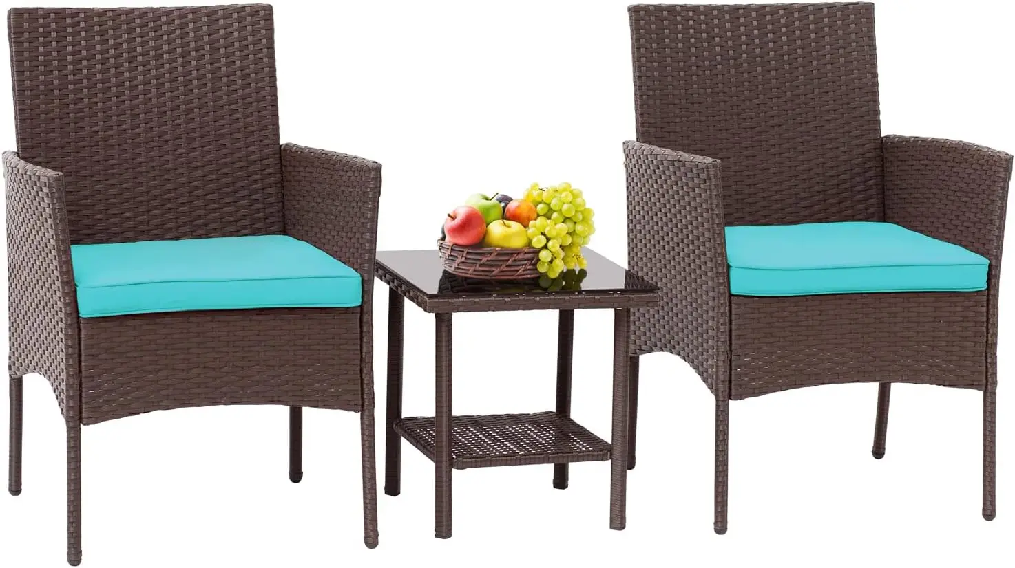 Outdoor Wicker Bistro Rattan Chair Conversation Sets with Coffee Table for Yard Backyard Lawn Porch Poolside Balcony,Black