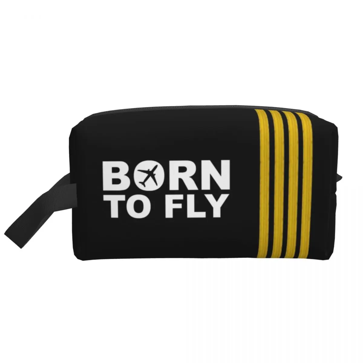 Bolsa de aseo personalizada Born To Fly Captain Stripes, bolsa de aseo para piloto de vuelo, aviador de aviación, avión, maquillaje, almacenamiento