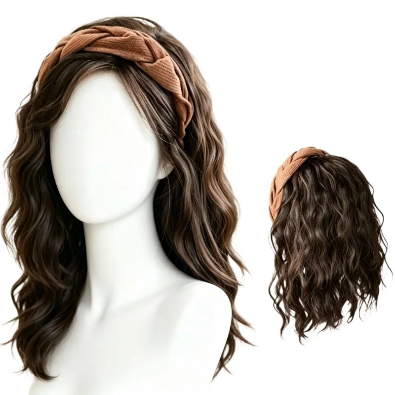 Headband synthetic wig integrated natural fluffy increase hair volume water ripple back head reissue block