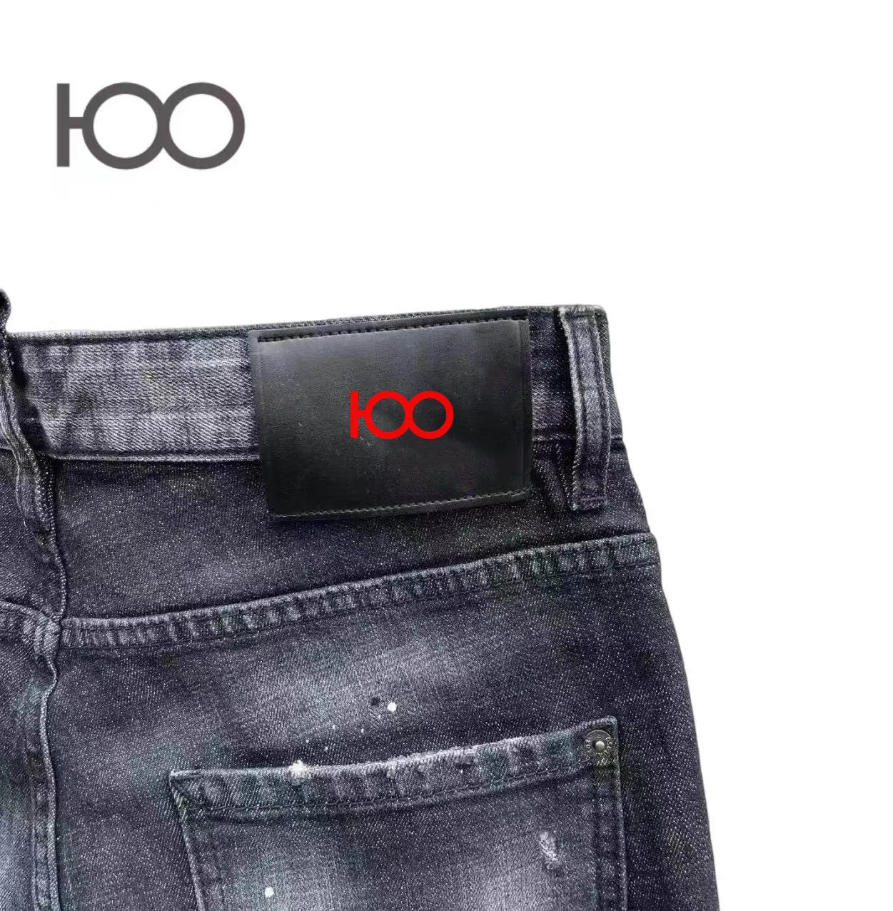 100 Co99 Men's Skinny Jeans Punk Rock Distressed Design Paint Stains Washed Ripped Slim Fit Denim Pants Splashes & Ripped Holes