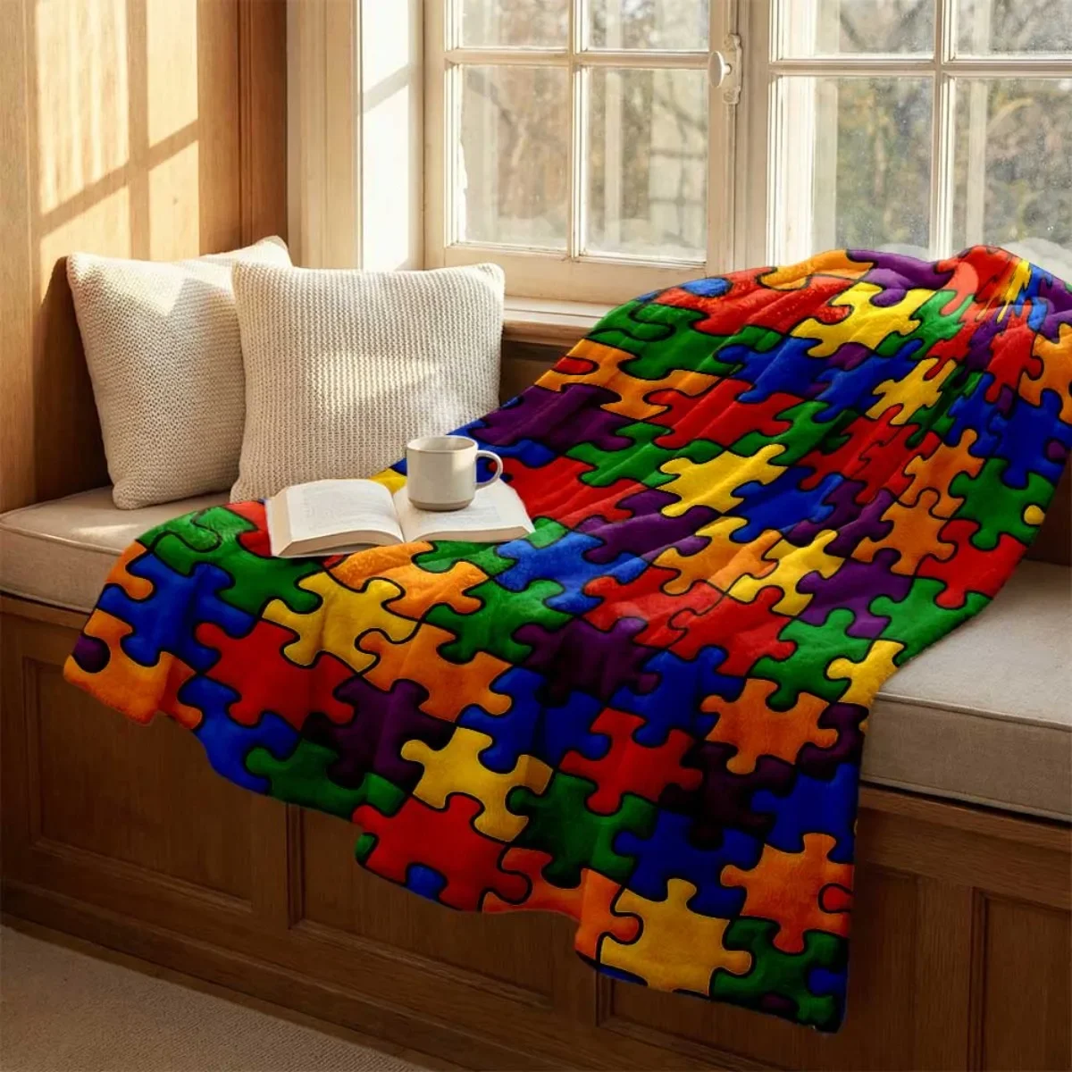 20262D Digital Print New Fleece Blanket Launch 1pc, Ultra-Soft Warm Plush Puzzle Blanket, All-Season Comfortable Coverlet, Multi