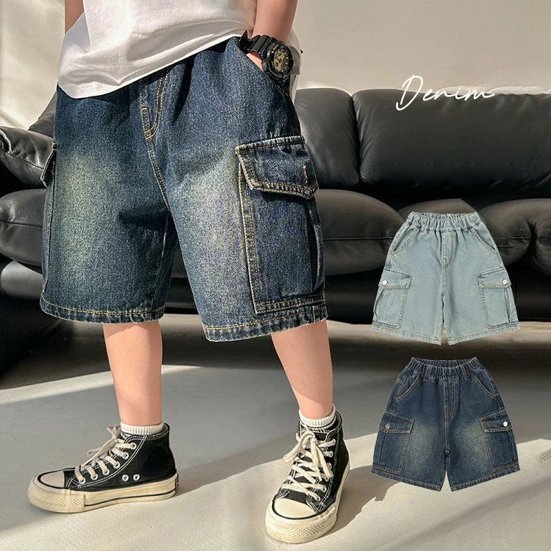 Boys Jean Shorts Kids Eastic Band Short Pant Teenagers Cargo Trousers 2024 Summer 3 To 12 Yrs Children\'s Casual Clothing