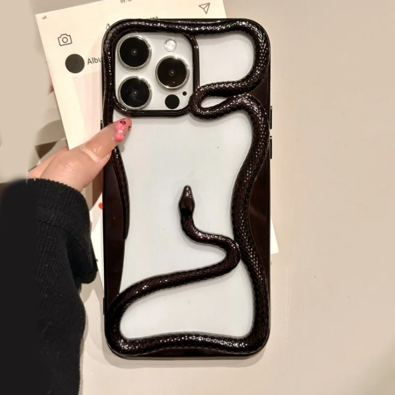 Trendy 3D Snake Hollow Out Plating Soft Phone Case For iPhone 16 15 14 13 12 11 Pro Max Lrregular Protection Back Cover Funda