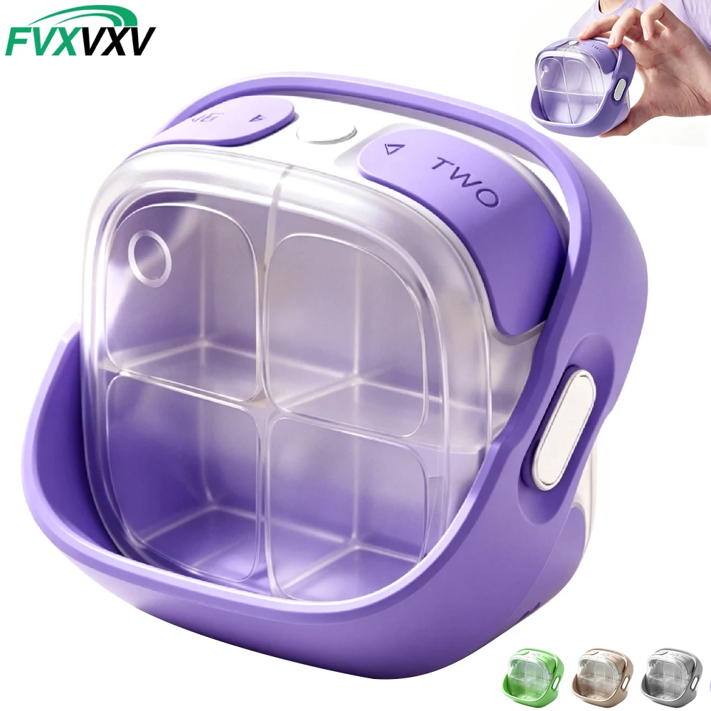 1PCS Daily Pill Box 4 Compartments Portable Medicine Organizer for Travel Purse, Compact Vitamin Case for Supplements,Fish Oil