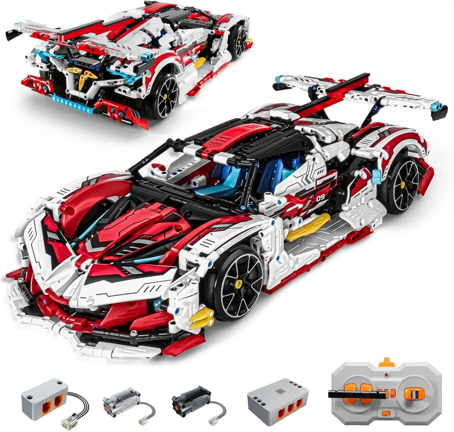 1:10 Scale Model Technique Car Building Kits for Adults - 2277 PCS, Remote Control Electric Gull-Wing Doors, Easy Drifting Wheels, Collectible Super Car Building Blocks Set