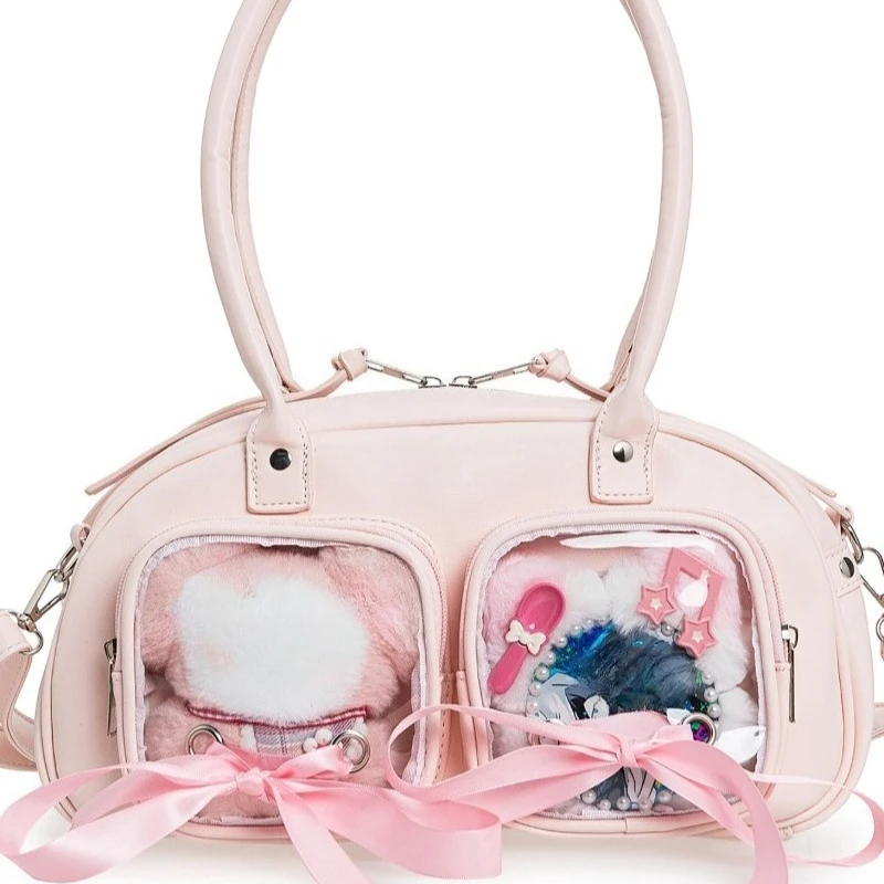 

Japanese Preppy Transparent Bow Handbags All Match Chic Y2k Aesthetic Vintage Shoulder Bags Women Simple Casual Ita Bags Trendy
