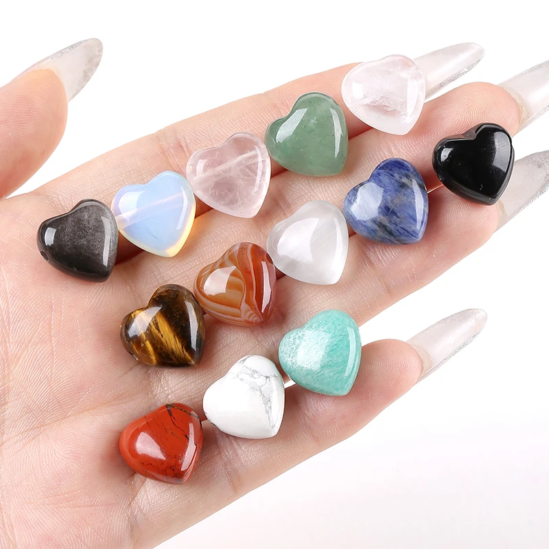 JD Natural Gemstone Heart Shape Loose Beads Side Drilled Tiger's Eye & Red Agate Polished Beads for DIY Bracelet Necklace Jewelr
