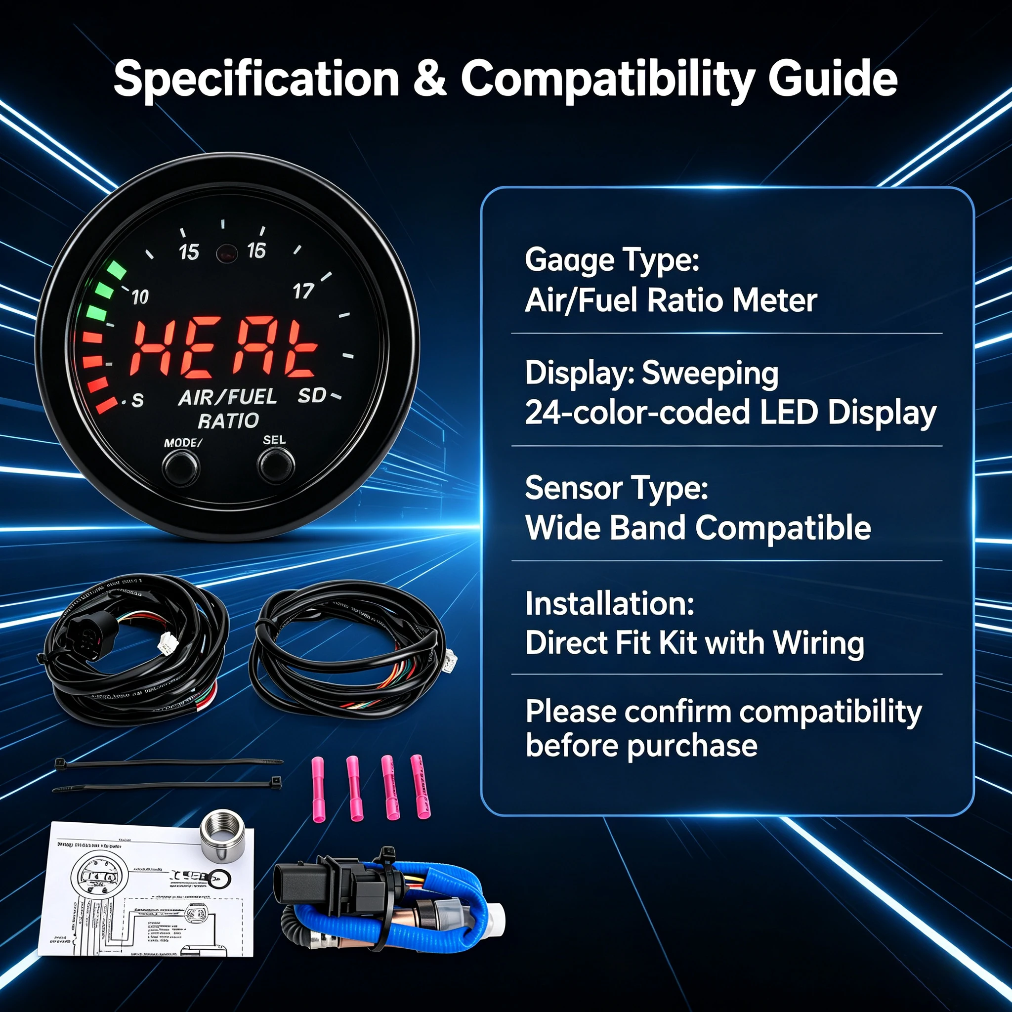 30-0300 X-Series Wideband AFR Gauge Kit LSU 4.9 0258017025 Air Fuel Ratio Meter With Wideband Oxygen Sensor For Car Modification