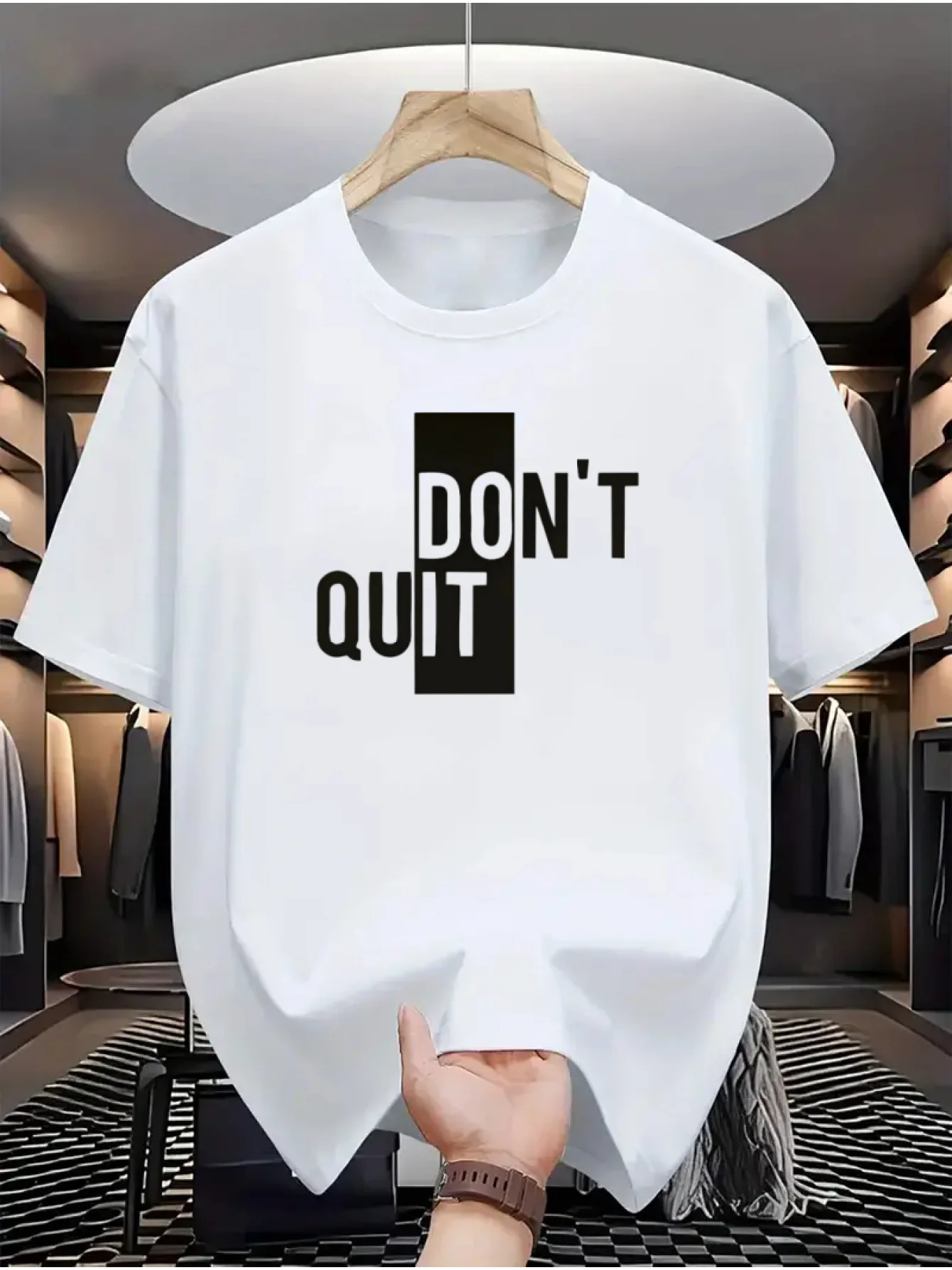 

Men'S 100% Casual T-Shirt with "Don't Quit" Graphic, Casual & Sporty, Crew Neck, Summer Fashion Round Neck Tee