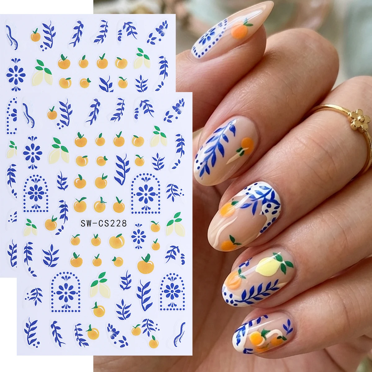 2pcs Summer Fruits Nail Art Stickers Blueberry Lemon Cherry Bohemian Floral Patterns Nail Decals DIY Manicure Decorations Slider