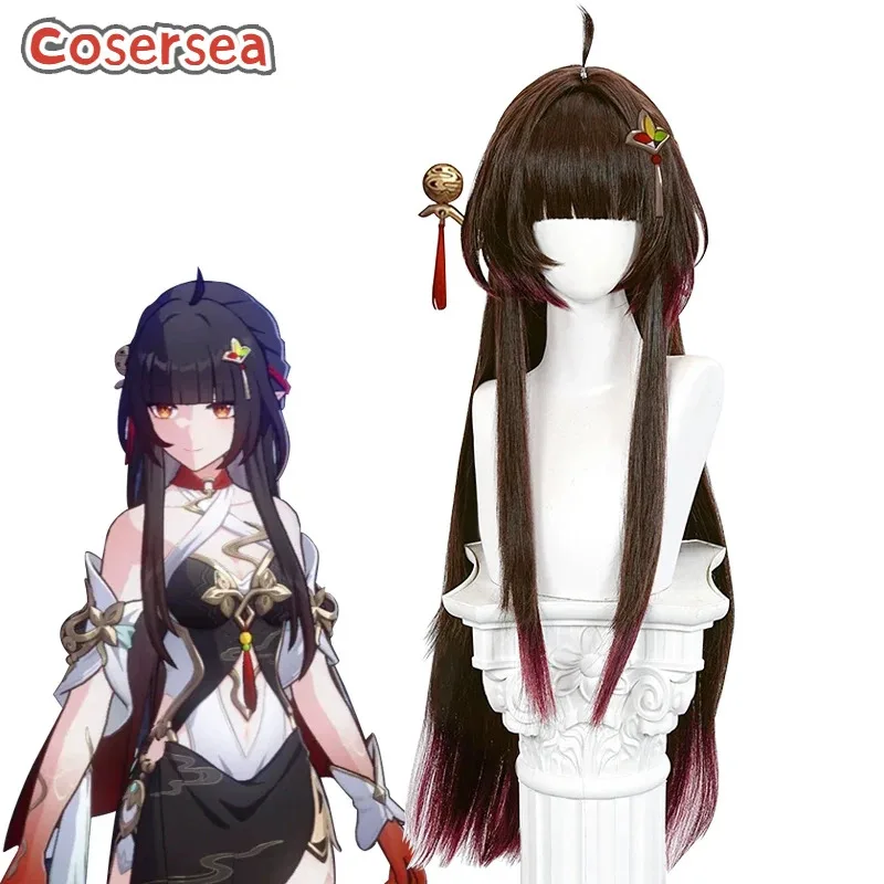 

Парики для косплея Cosersea Lingsha Honkai: Star Rail Lingsha, длина 90 см, прямой коричневый смешанный красный парик, синтетические волосы, термостойкие