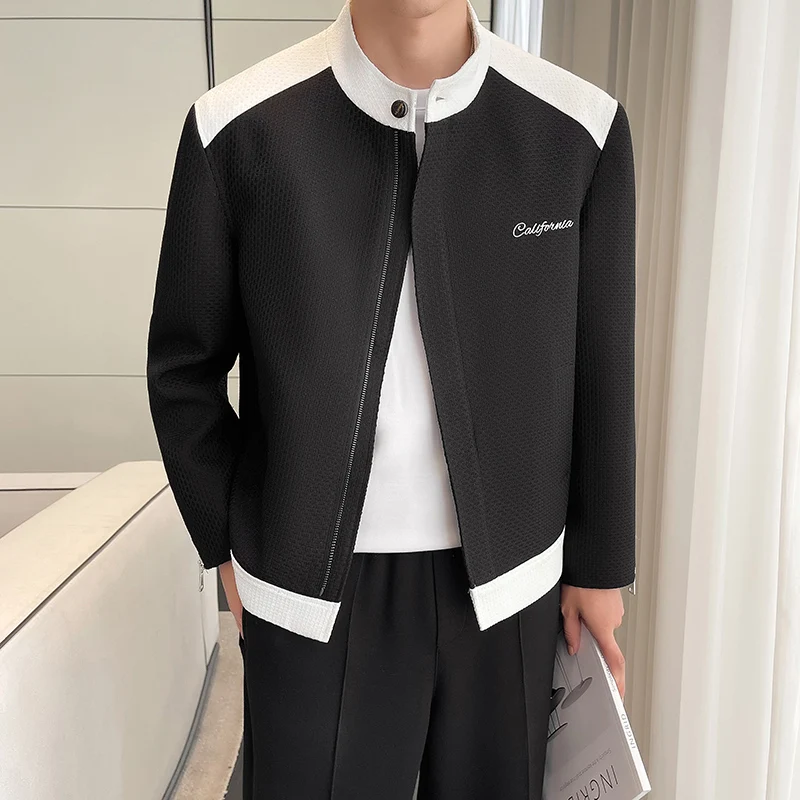 

2024 Spring Fashion Patchwork Jacket Men High Quality Casual Business Coat Stand Up Bomber Jacket Streetwear Social Men Clothing