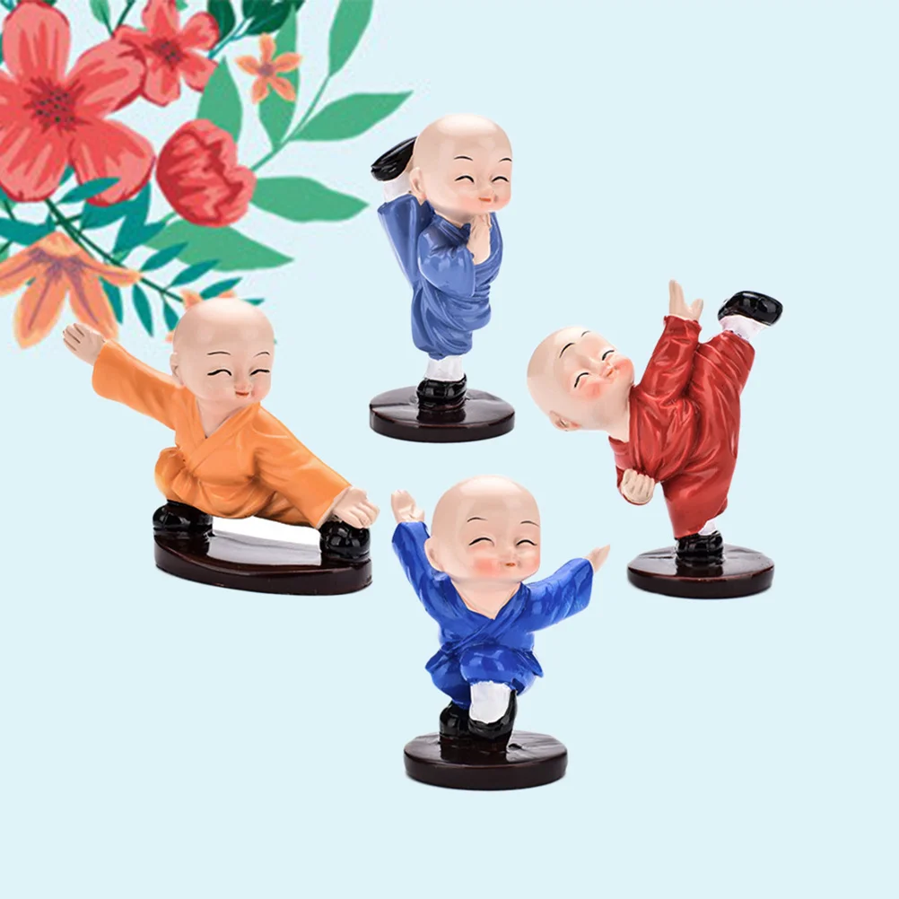 

4Pcs Kung Fu Monk Figures Premium Resin Car Seat Decoration for Vehicle Home Study Room Living Space Office Desk Art Adornment