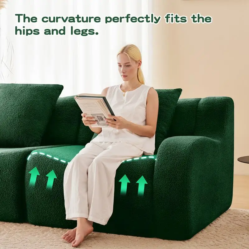 أريكة على شكل حرف L مكونة من 4 مقاعد، قماش تيدي، لا تتطلب التجميع، مسند ذراع منحني، تصميم مضاد للانزلاق، كرسي تجميع، عالي الكثافة 32D