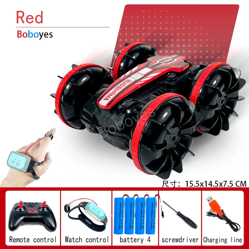 boboyes Car Amphibious 4WD Track Stunts  Radio Remote Control Double Side Waterproof Off-Road Toys for Beach Climbing For Boy