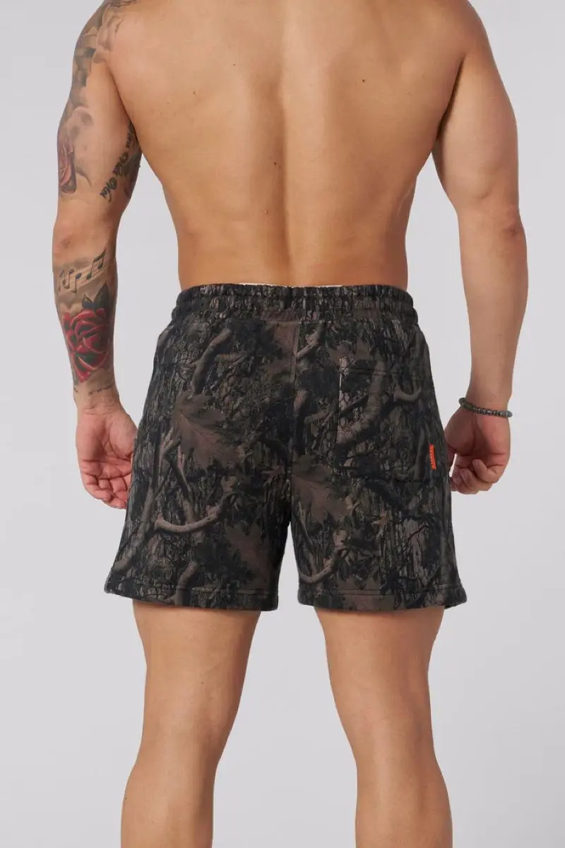 American New Withered Leaf Style Shorts Men\'s Casual Camouflage Summer Retro Letters Stretch Loose Gym Sweatpants Beach Pants