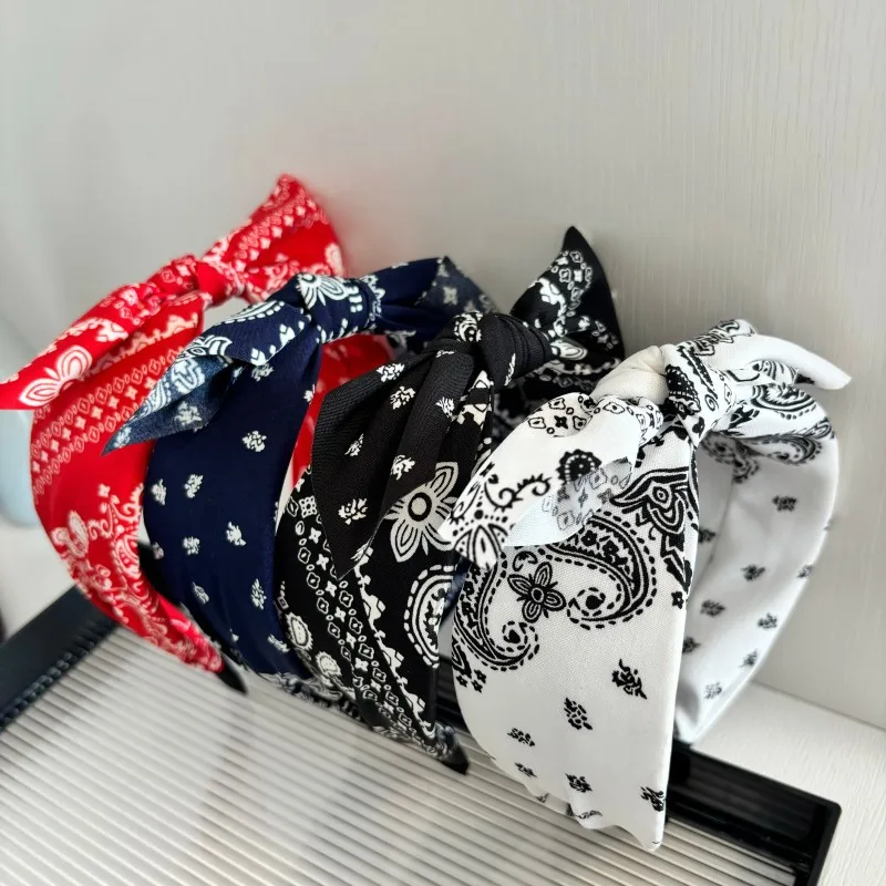 

Paisley Print Turban Headwrap for Women Girls Bohemian Wide Headband Retro Floral Design Knot Style Hair Accessories Headwear